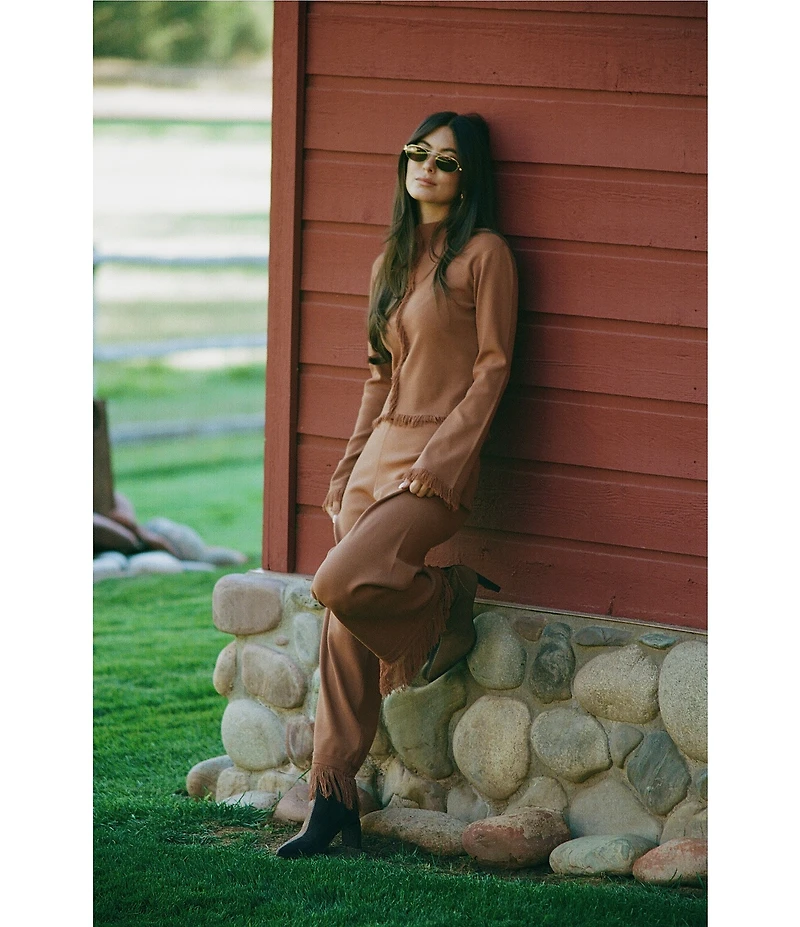 Gianni Bini x Sydney Silverman The Lily Fine Gauge Knit Long Sleeve Fringe Hem Coordinating Top