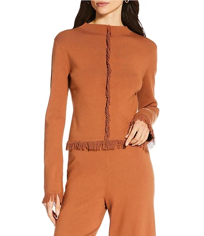 Gianni Bini x Sydney Silverman The Lily Fine Gauge Knit Long Sleeve Fringe Hem Coordinating Top