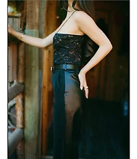 Gianni Bini x Sydney Silverman The Mickey Faux Patent Leather And Faux Suede Belted High Rise Straight Leg Pants