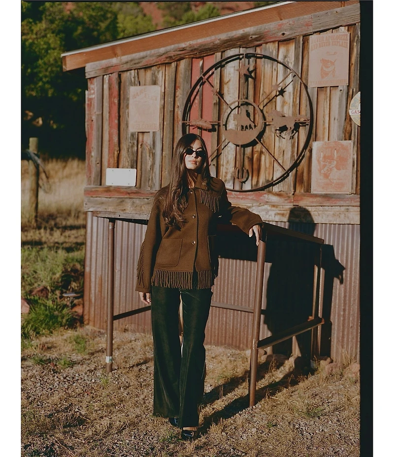 Gianni Bini x Sydney Silverman The Mickey Faux Patent Leather And Faux Suede Belted High Rise Straight Leg Pants