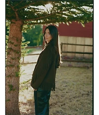 Gianni Bini x Sydney Silverman The Mickey Faux Patent Leather And Faux Suede Belted High Rise Straight Leg Pants