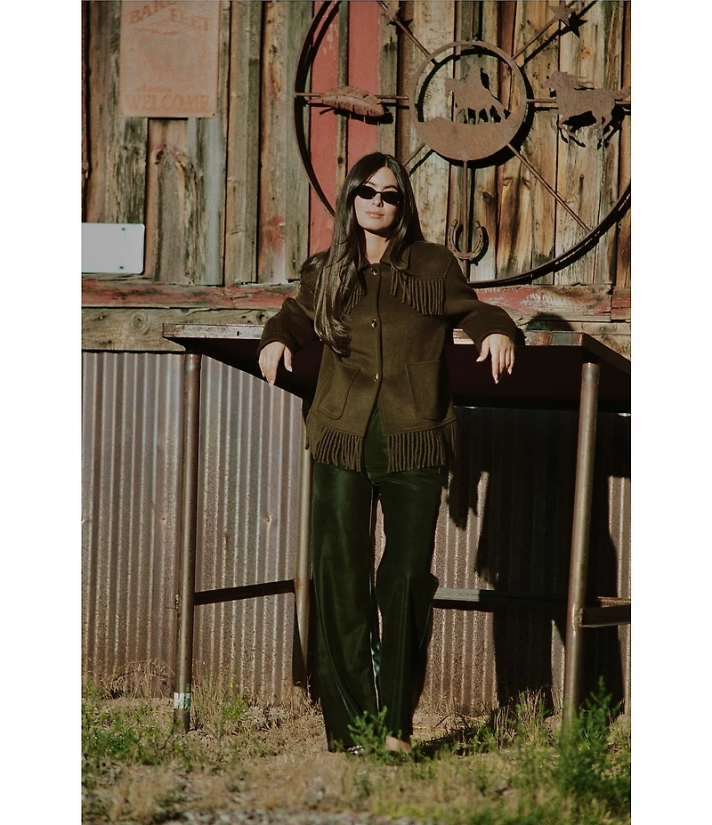 Gianni Bini x Sydney Silverman The Mickey Faux Patent Leather And Faux Suede Belted High Rise Straight Leg Pants