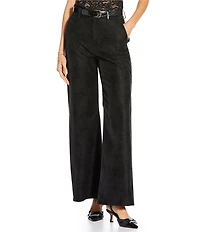 Gianni Bini x Sydney Silverman The Mickey Faux Patent Leather And Faux Suede Belted High Rise Straight Leg Pants