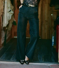 Gianni Bini x Sydney Silverman The Mickey Faux Patent Leather And Faux Suede Belted High Rise Straight Leg Pants