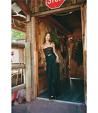 Gianni Bini x Sydney Silverman The Mickey Faux Patent Leather And Faux Suede Belted High Rise Straight Leg Pants