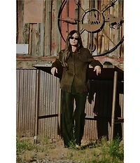 Gianni Bini x Sydney Silverman The Mickey Faux Patent Leather And Faux Suede Belted High Rise Straight Leg Pants