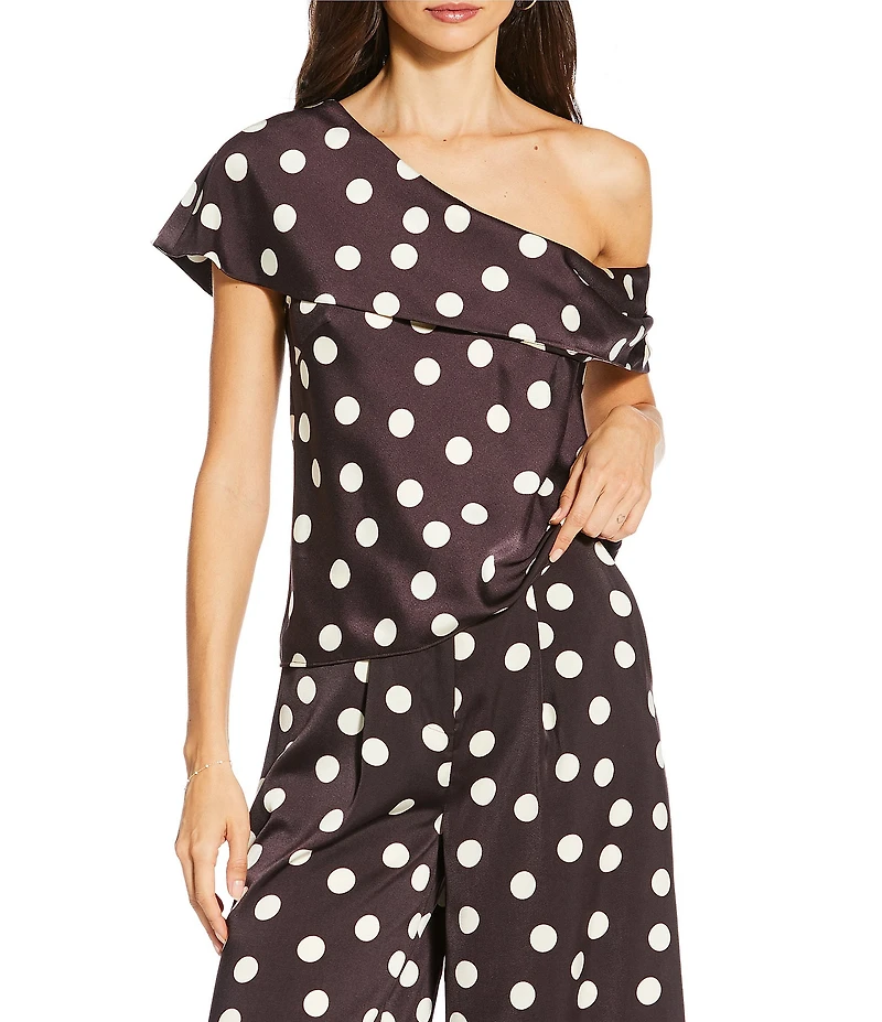 Gianni Bini x Sydney Silverman The Rudman Satin Polka Dot Print One Shoulder Coordinating Top