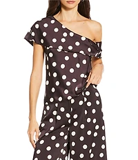 Gianni Bini x Sydney Silverman The Rudman Satin Polka Dot Print One Shoulder Coordinating Top