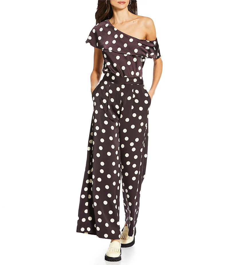 Gianni Bini x Sydney Silverman The Rudman Satin Polka Dot Print One Shoulder Coordinating Top