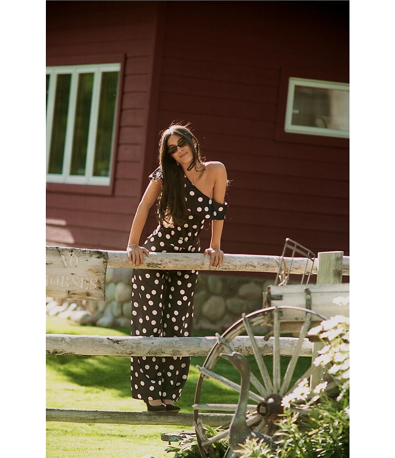 Gianni Bini x Sydney Silverman The Rudman Satin Polka Dot Print One Shoulder Coordinating Top