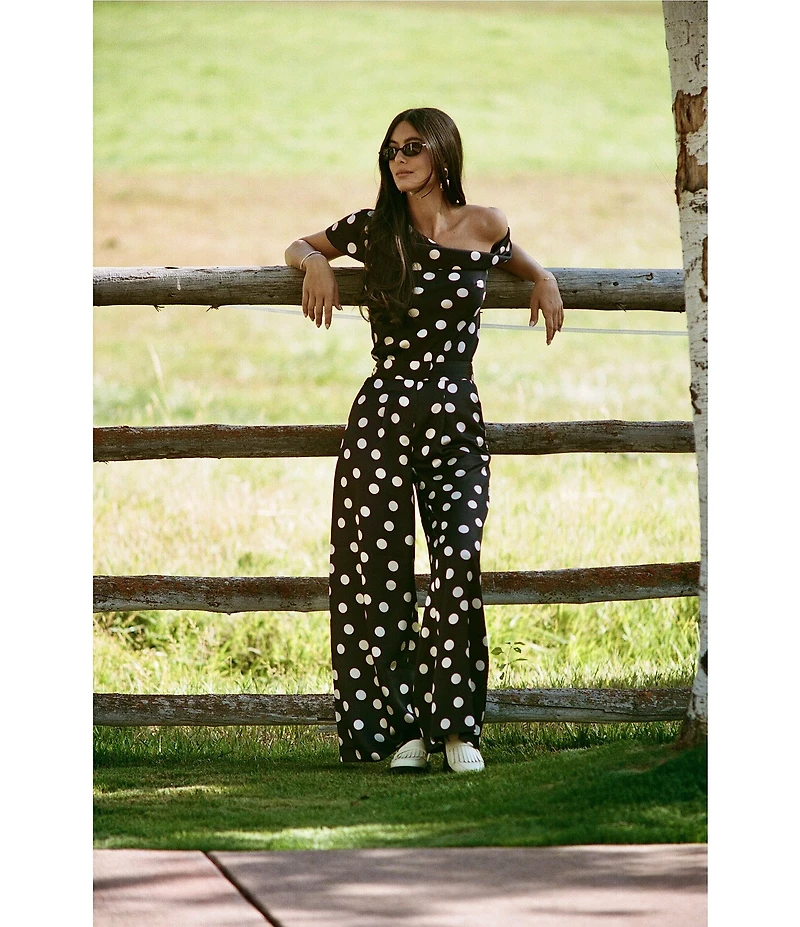 Gianni Bini x Sydney Silverman The Rudman Satin Polka Dot Print One Shoulder Coordinating Top