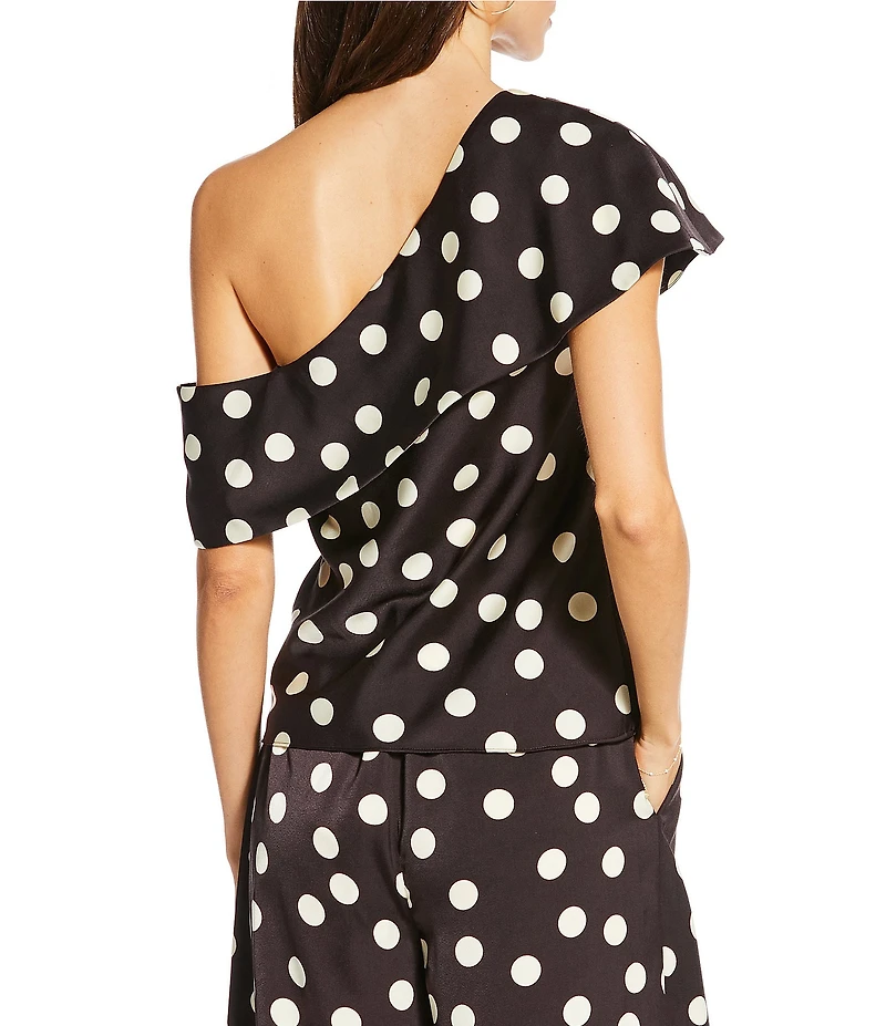 Gianni Bini x Sydney Silverman The Rudman Satin Polka Dot Print One Shoulder Coordinating Top