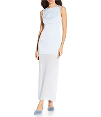 Gianni Bini x Sydney Silverman The Sabrina Satin Drop Waist Boat Neck Sheer Chiffon Sleeveless Dress