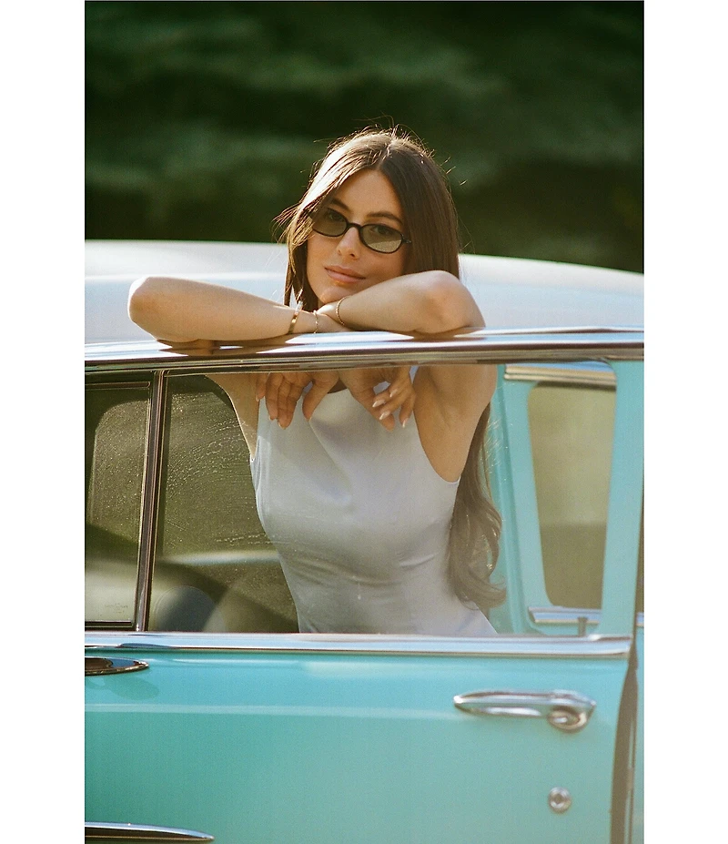 Gianni Bini x Sydney Silverman The Sabrina Satin Drop Waist Boat Neck Sheer Chiffon Sleeveless Dress