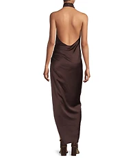 Gianni Bini Yelena Satin High Mock Neck Sleeveless Long Sheath Dress