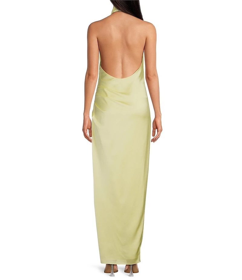 Gianni Bini Yelena Satin High Mock Neck Sleeveless Long Sheath Dress