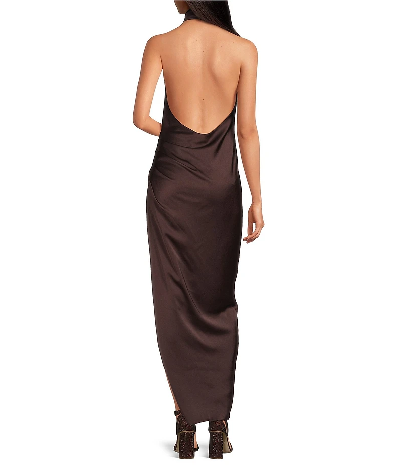 Gianni Bini Yelena Satin High Mock Neck Sleeveless Long Sheath Dress