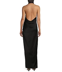 Gianni Bini Yelena Satin High Mock Neck Sleeveless Long Sheath Dress