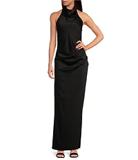 Gianni Bini Yelena Satin High Mock Neck Sleeveless Long Sheath Dress