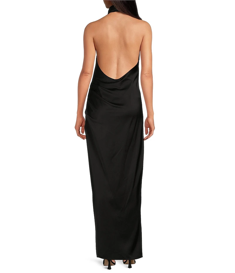 Gianni Bini Yelena Satin High Mock Neck Sleeveless Long Sheath Dress