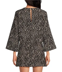 Gianni Bini Zebra Printed Jewel Neck Long Sleeve Jacquard Fawn Coordinating Top