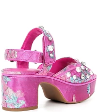 Gianni Bini Zoeyy Three Pearl Ornamented Quilted Brocade Platform Sandals