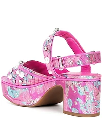 Gianni Bini Zoeyy Three Pearl Ornamented Quilted Brocade Platform Sandals