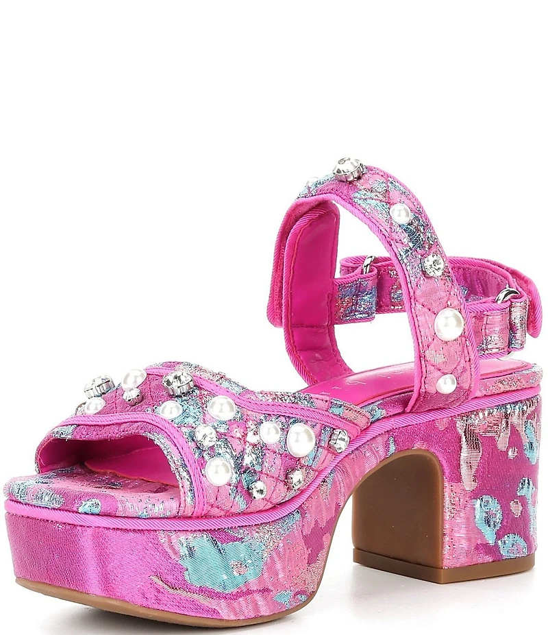 Gianni Bini Zoeyy Three Pearl Ornamented Quilted Brocade Platform Sandals