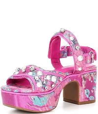 Gianni Bini Zoeyy Three Pearl Ornamented Quilted Brocade Platform Sandals