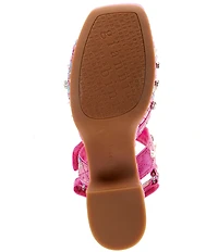 Gianni Bini Zoeyy Three Pearl Ornamented Quilted Brocade Platform Sandals