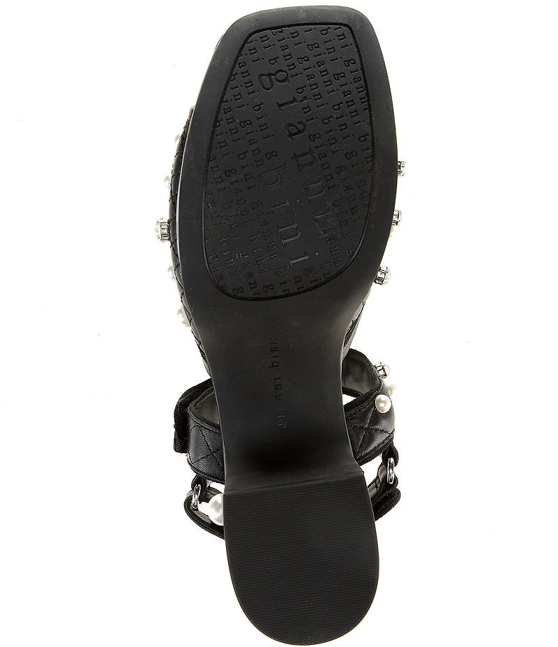 Gianni Bini Zoeyy Three Quilted Leather Pearl and Jewel Ornamented Square Toe Platform Sandals