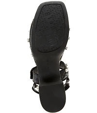 Gianni Bini Zoeyy Three Quilted Leather Pearl and Jewel Ornamented Square Toe Platform Sandals