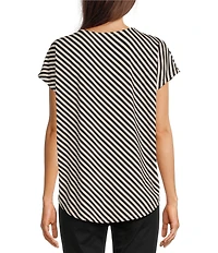 Gibson & Latimer Bias Stripe Knit V-Neck Dropped Short Sleeve Shell Shirttail Tee Shirt