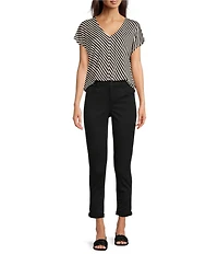 Gibson & Latimer Bias Stripe Knit V-Neck Dropped Short Sleeve Shell Shirttail Tee Shirt