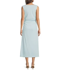 Gibson & Latimer Boat Neck Sleeveless Ruched Midi Bodycon Knit Dress