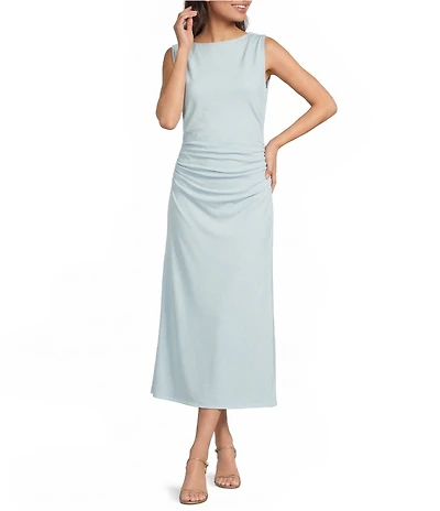 Gibson & Latimer Boat Neck Sleeveless Ruched Midi Bodycon Knit Dress