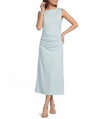 Gibson & Latimer Boat Neck Sleeveless Ruched Midi Bodycon Knit Dress