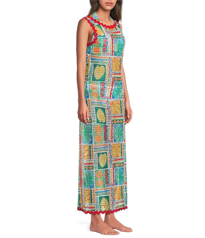 Gibson & Latimer Capri Isle Mesh Ric Rac Trim Maxi Swim Dress Cover-Up