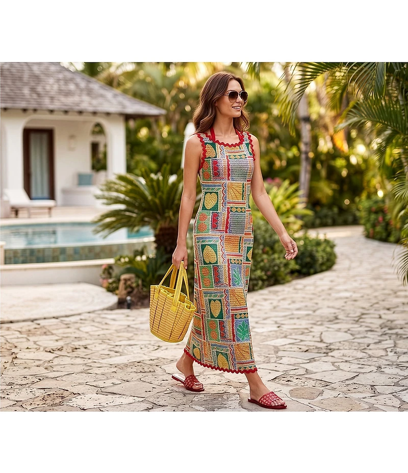 Gibson & Latimer Capri Isle Mesh Ric Rac Trim Maxi Swim Dress Cover-Up