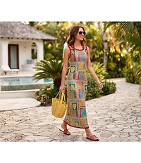 Gibson & Latimer Capri Isle Mesh Ric Rac Trim Maxi Swim Dress Cover-Up