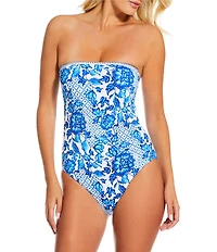 Gibson & Latimer Casablanca Whipstitch Detail Bandeau One Piece Swimsuit