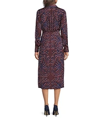 Gibson & Latimer Collared V-Neck Long Sleeve Woven Wrap Midi Dress