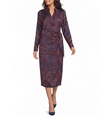 Gibson & Latimer Collared V-Neck Long Sleeve Woven Wrap Midi Dress