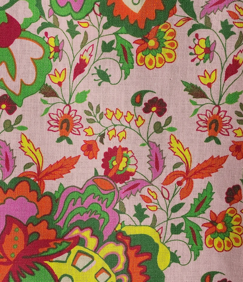 Gibson & Latimer Coordinating Floral Printed Split V-Neck 3/4 Puff Sleeve Top