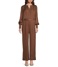Gibson & Latimer Coordinating Woven Moonshadow Satin High Rise Belted Pleated Wide Leg Pants