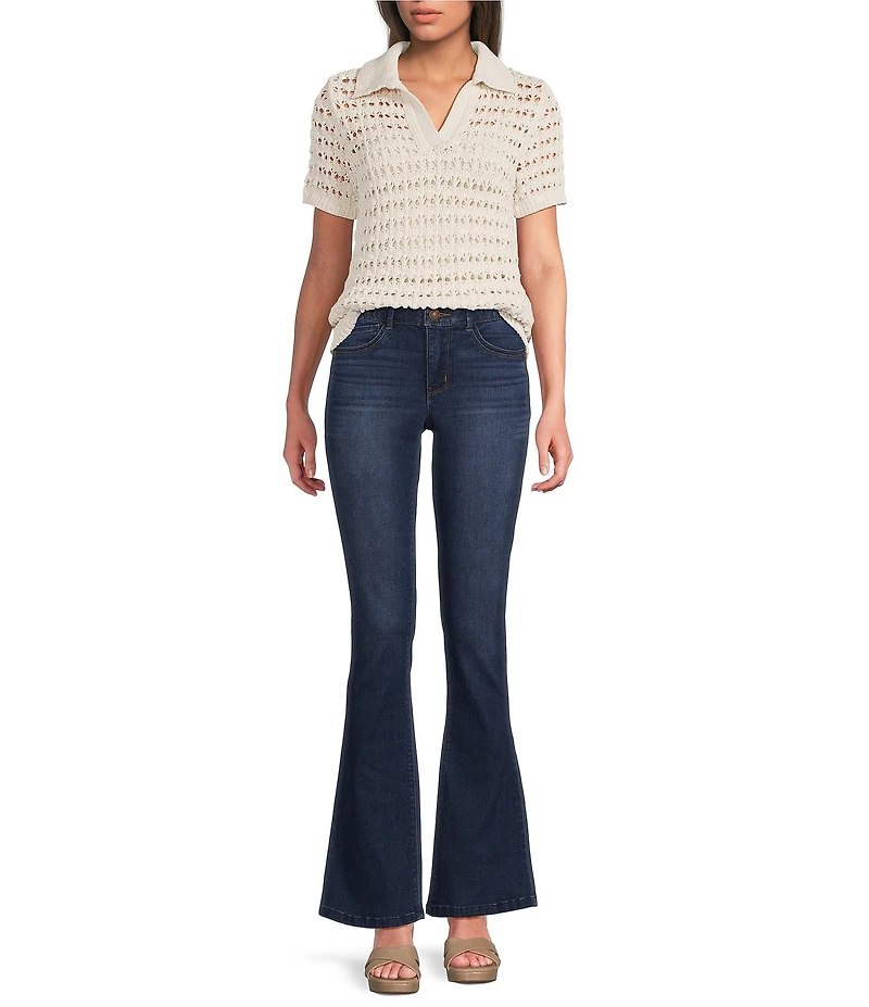 Gibson & Latimer Crochet Knit Point Collar Short Sleeve Polo Shirt