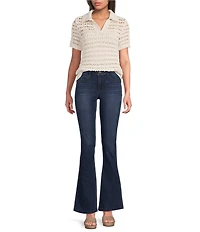 Gibson & Latimer Crochet Knit Point Collar Short Sleeve Polo Shirt