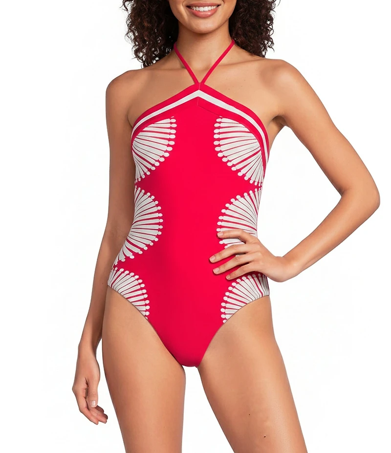 Gibson & Latimer Energy Circles High Neck Halter One Piece Swimsuit