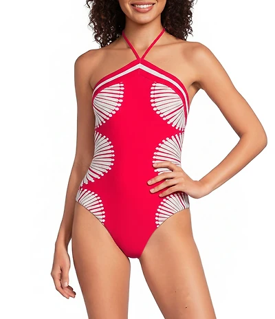 Gibson & Latimer Energy Circles High Neck Halter One Piece Swimsuit