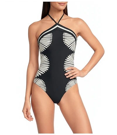 Gibson & Latimer Energy Circles High Neck Halter One Piece Swimsuit